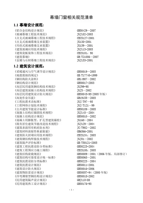 最新幕墙门窗相关规范名称代号清单【范本模板】