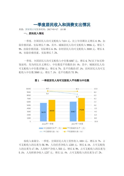 一季度居民收入和消费支出情况