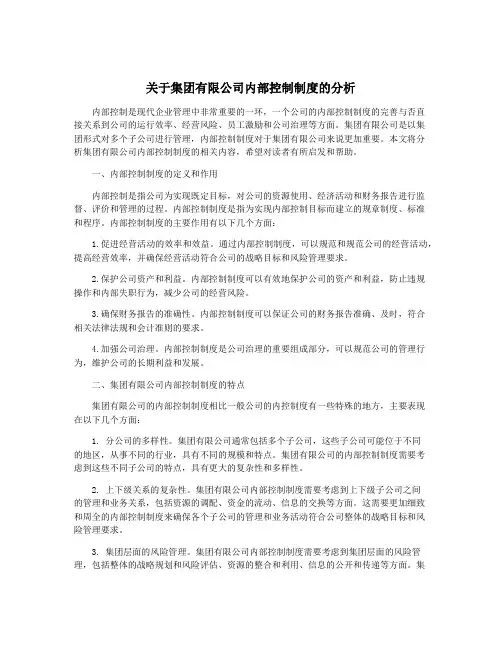 关于集团有限公司内部控制制度的分析