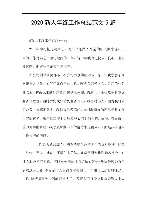 2020新人年终工作总结范文5篇