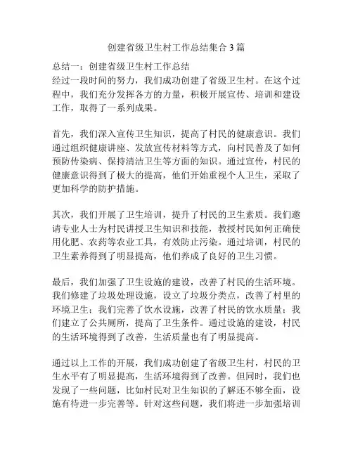 创建省级卫生村工作总结集合3篇