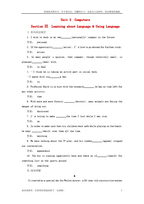 (新)高中英语Unit3ComputersSectionⅢLearningaboutLanguageUsingLanguage练习试题新人教版必修2