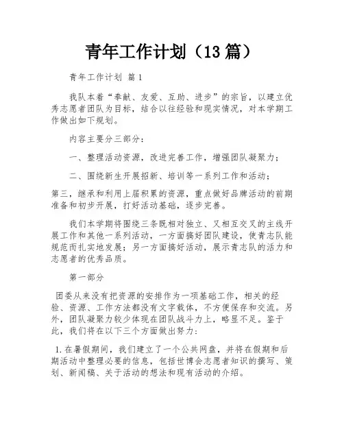 青年工作计划(13篇)