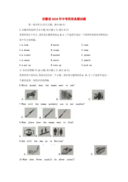 安徽省2018年中考英语真题试题Word版含答案