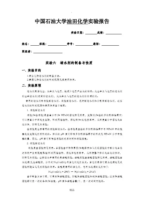 中国石油大学油田化学-堵水剂的制备与性质