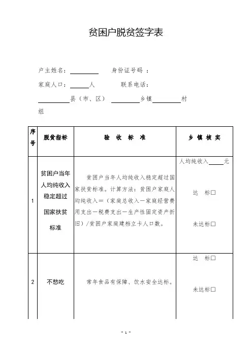 贫困户脱贫签字表