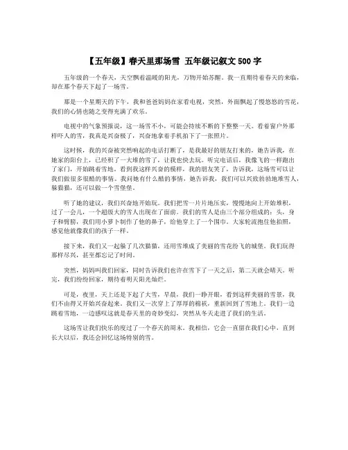 【五年级】春天里那场雪 五年级记叙文500字