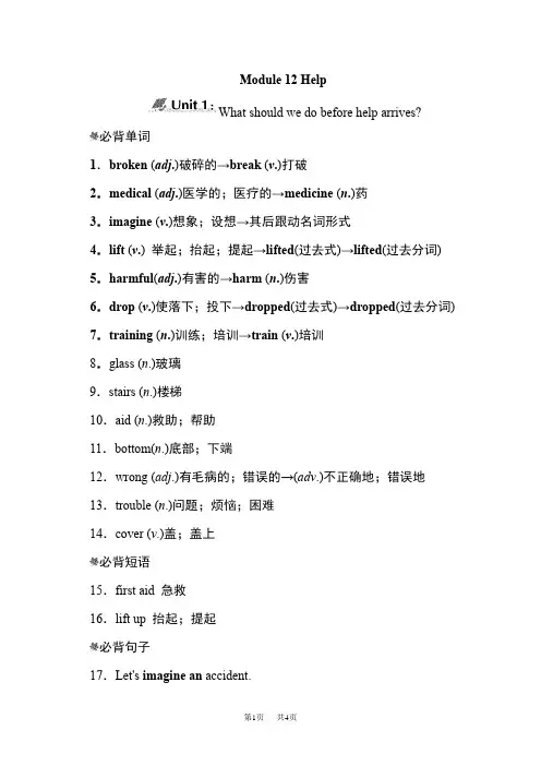 初中八年级英语上册外研版Module 12 Help   单元知识点归纳 