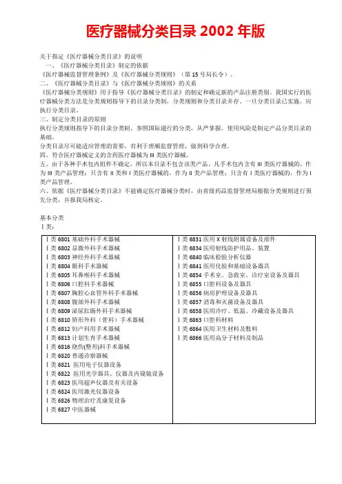 (完整版)医疗器械分类目录2002年版