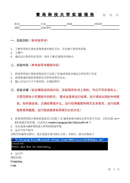 青岛科技大学实验报告模板