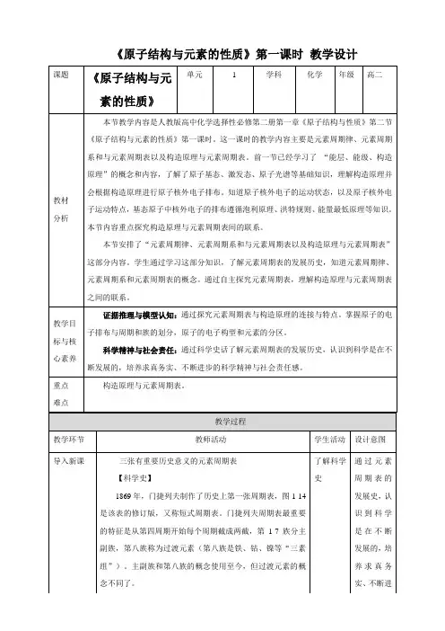 高中化学人教版2019选修第二册公开课教案原子结构与元素的性质