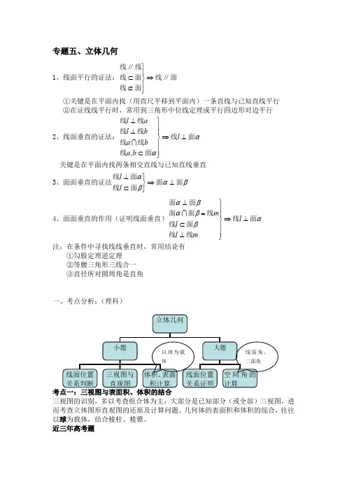 专题五 立体几何专题复习