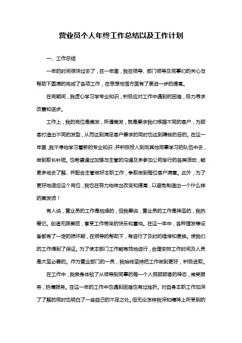 营业员个人年终工作总结以及工作计划