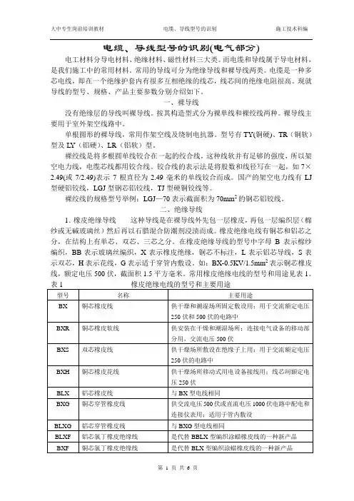 7.电缆、导线型号的识别