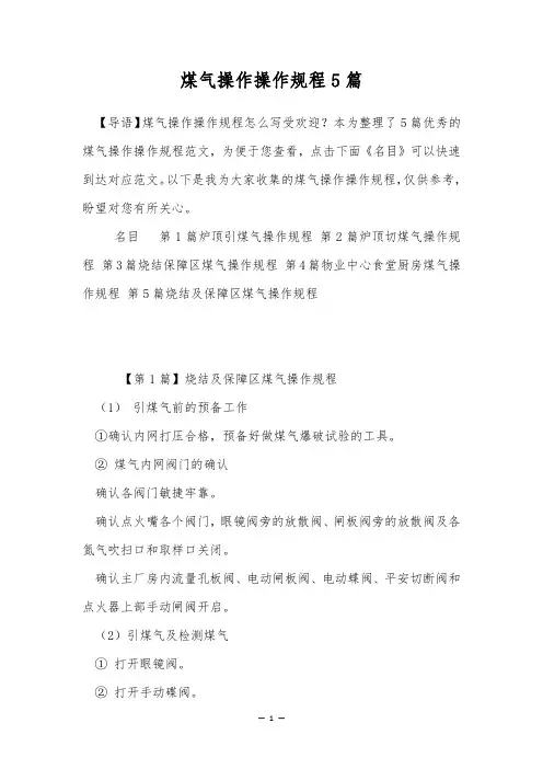 煤气操作操作规程5篇