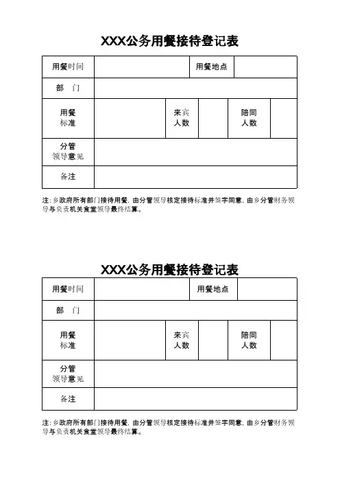公务用餐接待登记表