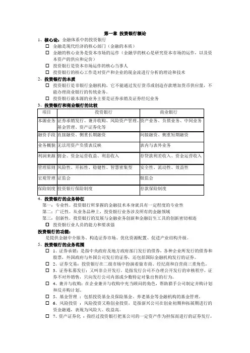 投资银行知识点总结