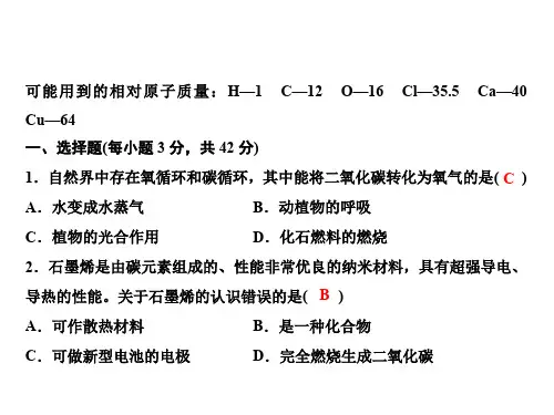 2019-2020年九年级人教版化学上册课件：第六单元综合检测题(共21张PPT)