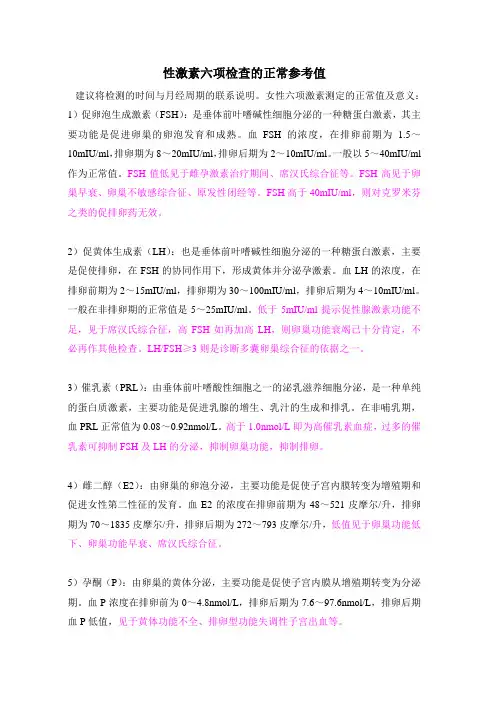 性激素六项检查的正常参考值