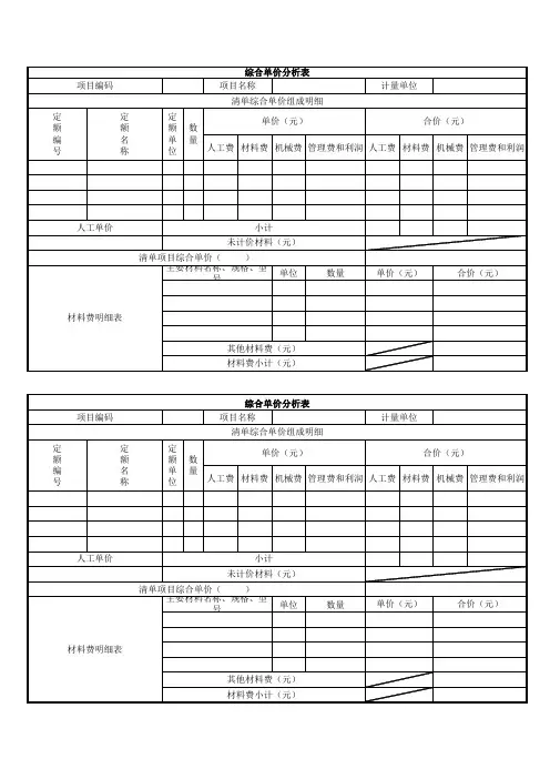 综合单价分析表空白表