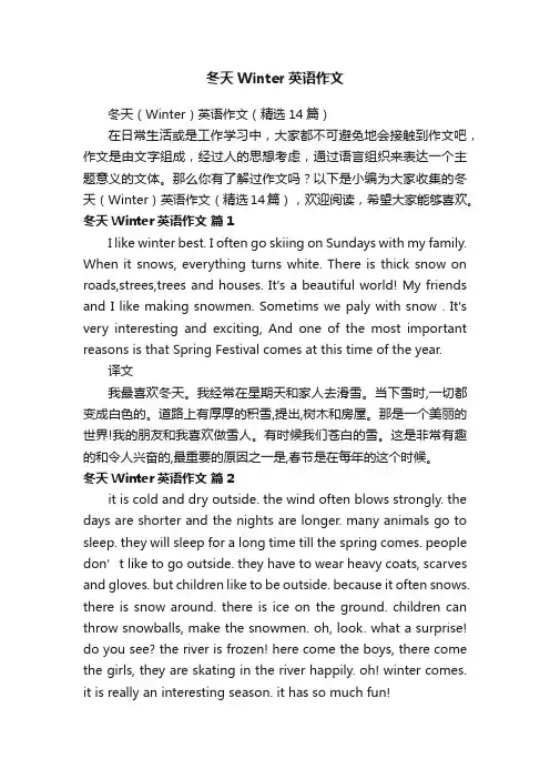 冬天（Winter）英语作文（精选14篇）