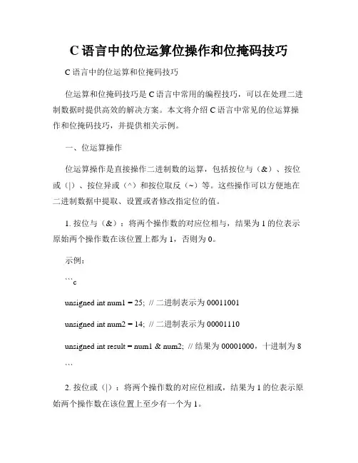 C语言中的位运算位操作和位掩码技巧