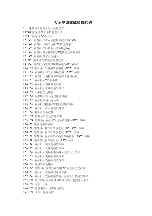 大金空调故障检修代码