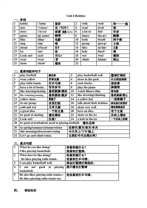 译林版5上第四单元知识整理
