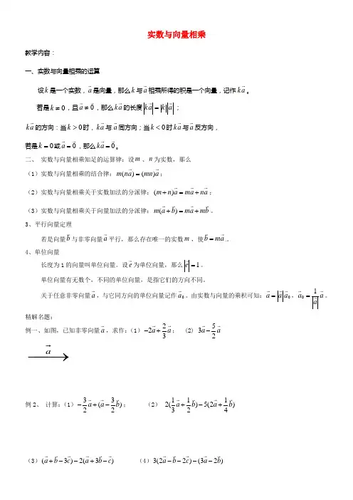 九年级数学上册246实数与向量相乘教案沪教版五四制