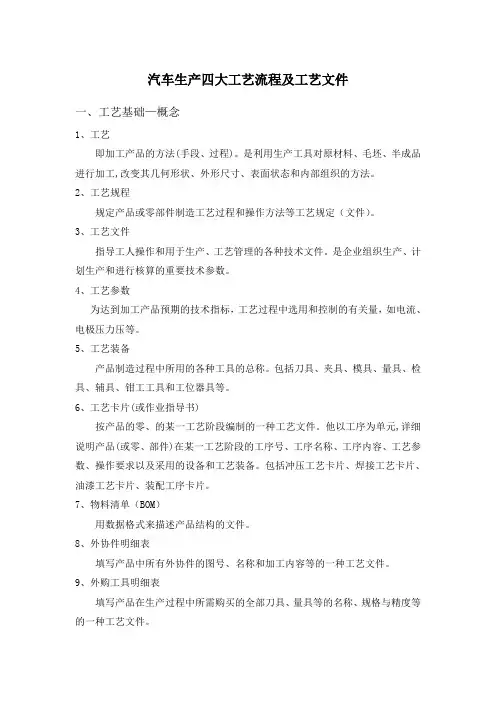 汽车生产四大工艺流程工艺文件