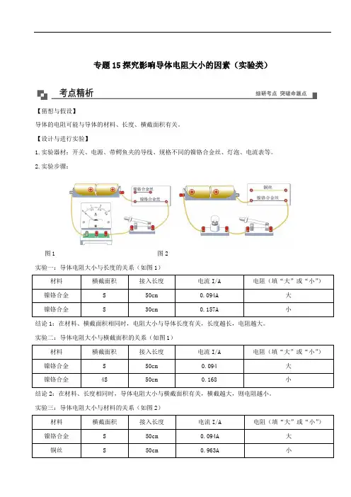 2021年九年级物理15探究影响导体电阻大小的因素实验类同步专题剖析含解析教科版