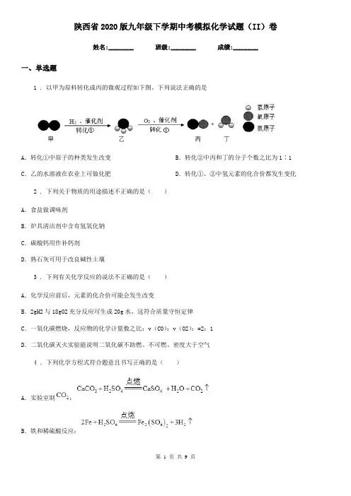 陕西省2020版九年级下学期中考模拟化学试题(II)卷
