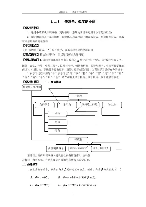 任意角、弧度制小结学案