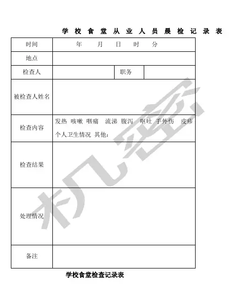 学校食堂从业人员晨检记录表