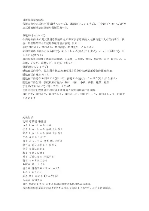 日语谦词敬词