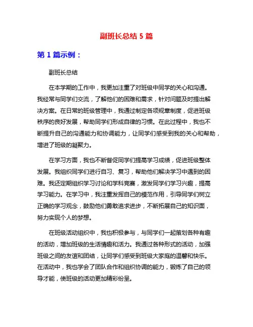 副班长总结5篇