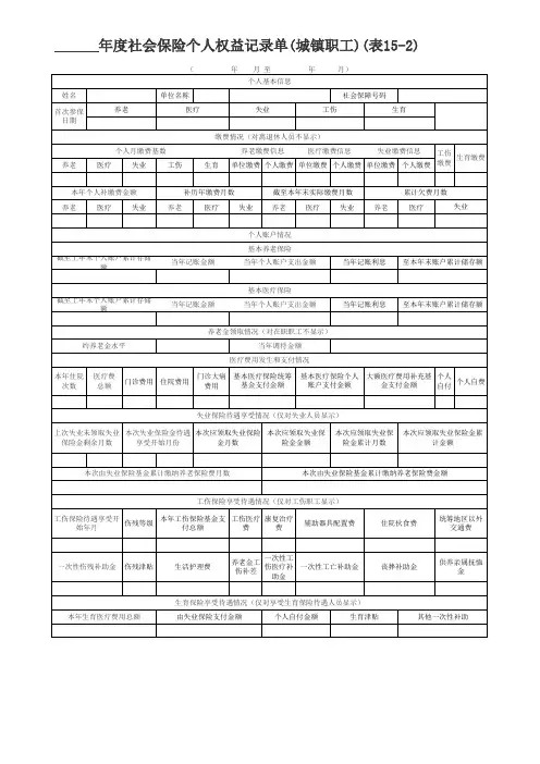 河北省--年度社会保险个人权益记录单(城镇职工)(表15-2)