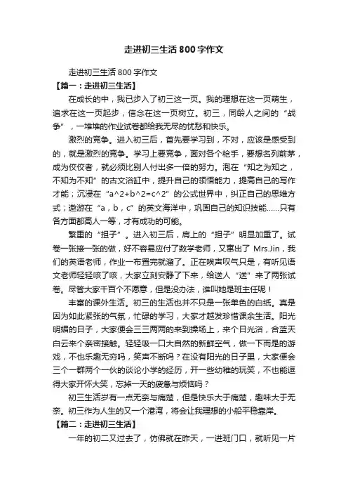 走进初三生活800字作文