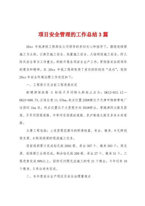 项目安全管理的工作总结3篇