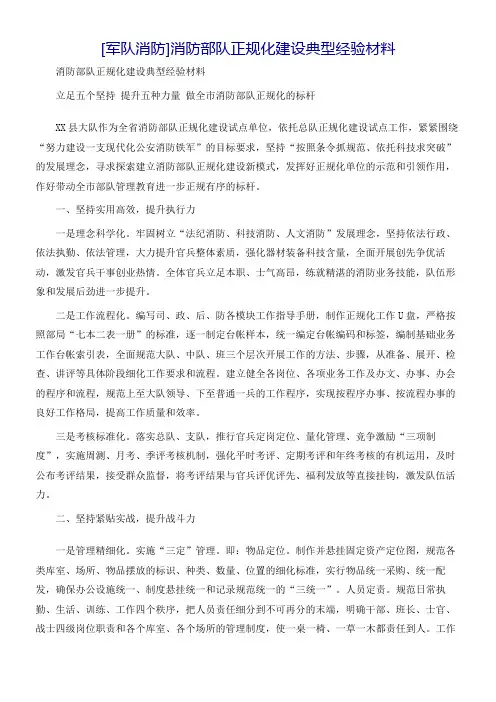 [军队消防]消防部队正规化建设典型经验材料