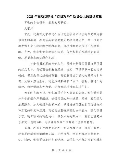 2023年在项目建设“百日攻坚”动员会上的讲话模板