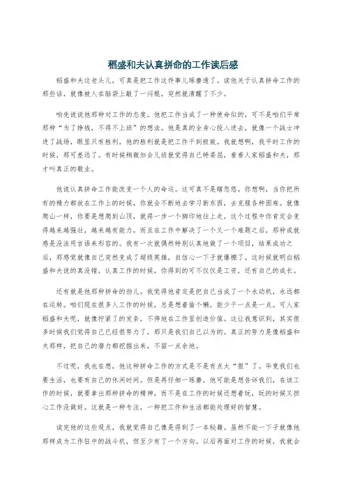 稻盛和夫认真拼命的工作读后感