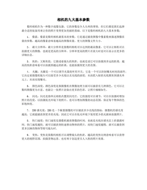 相机的九大基本参数