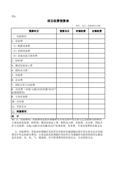 项目经费预算表