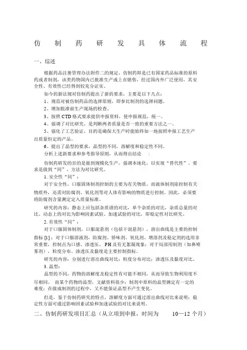 仿制药研发具体流程
