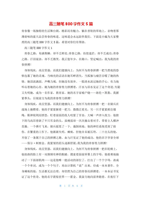 高三随笔800字作文5篇
