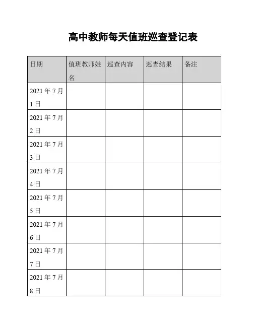 高中教师每天值班巡查登记表
