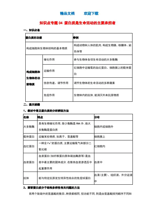 2020_2021年高考生物一轮复习知识点上专题04蛋白质是生命活动的主要承担者含解析