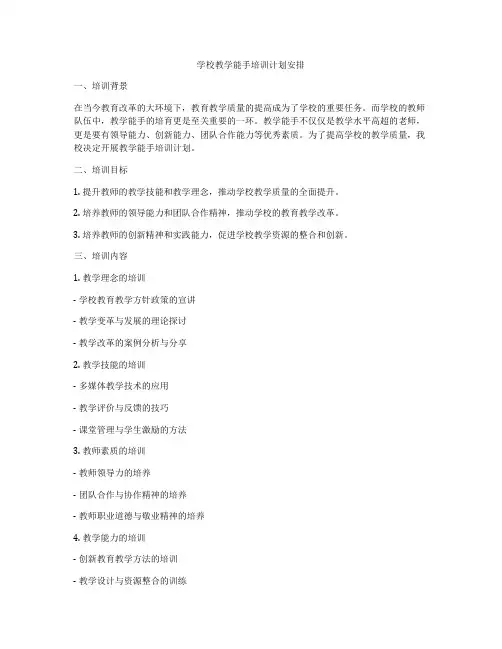 学校教学能手培训计划安排