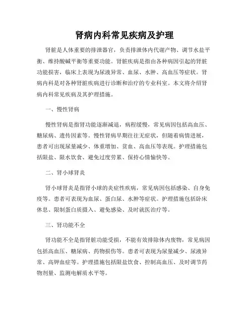 肾病内科常见疾病及护理